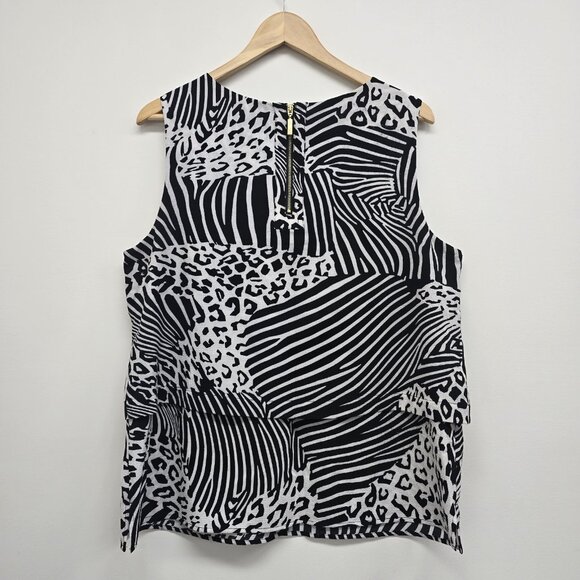 Chicos Tiered Animal Print Sleeveless Blouse Tank Top Size 2 (US L 12) Zip Back - Picture 2 of 8